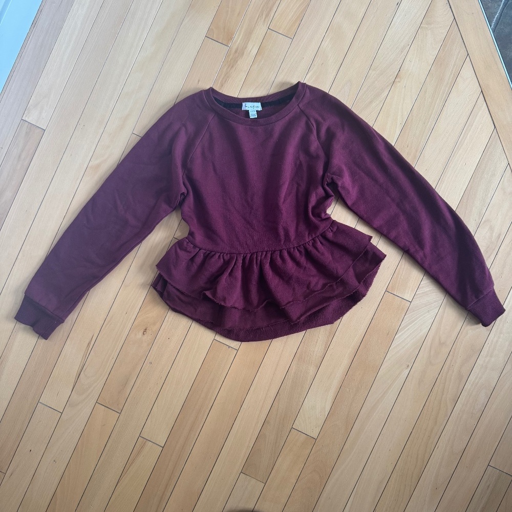3 for $12 Burgundy Peplum Long Sleeve Sweater Raw Edge Crew Neck Size X Small
